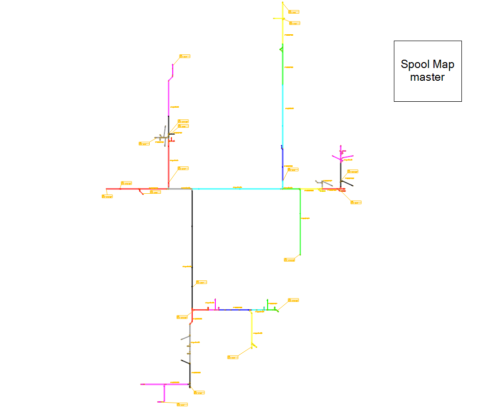 Diagram of a spool map master with colored lines and labels, depicting network or system connections.