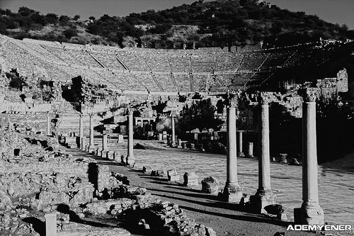 Ancient ruins with several standing columns and stone steps, likely part of an archaeological site.