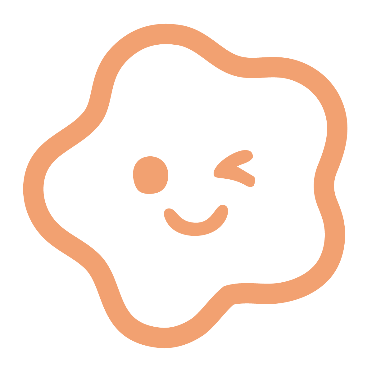 An innate play therapy Hand-drawn smiling face inside a wavy shape, winking with one eye.