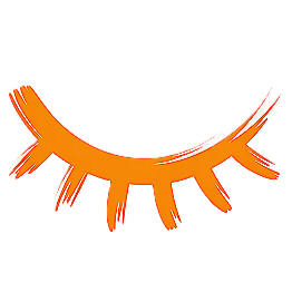 A stylized orange closed eye with multiple lashes extending from a curved base. Icon of Neverseen Magazin