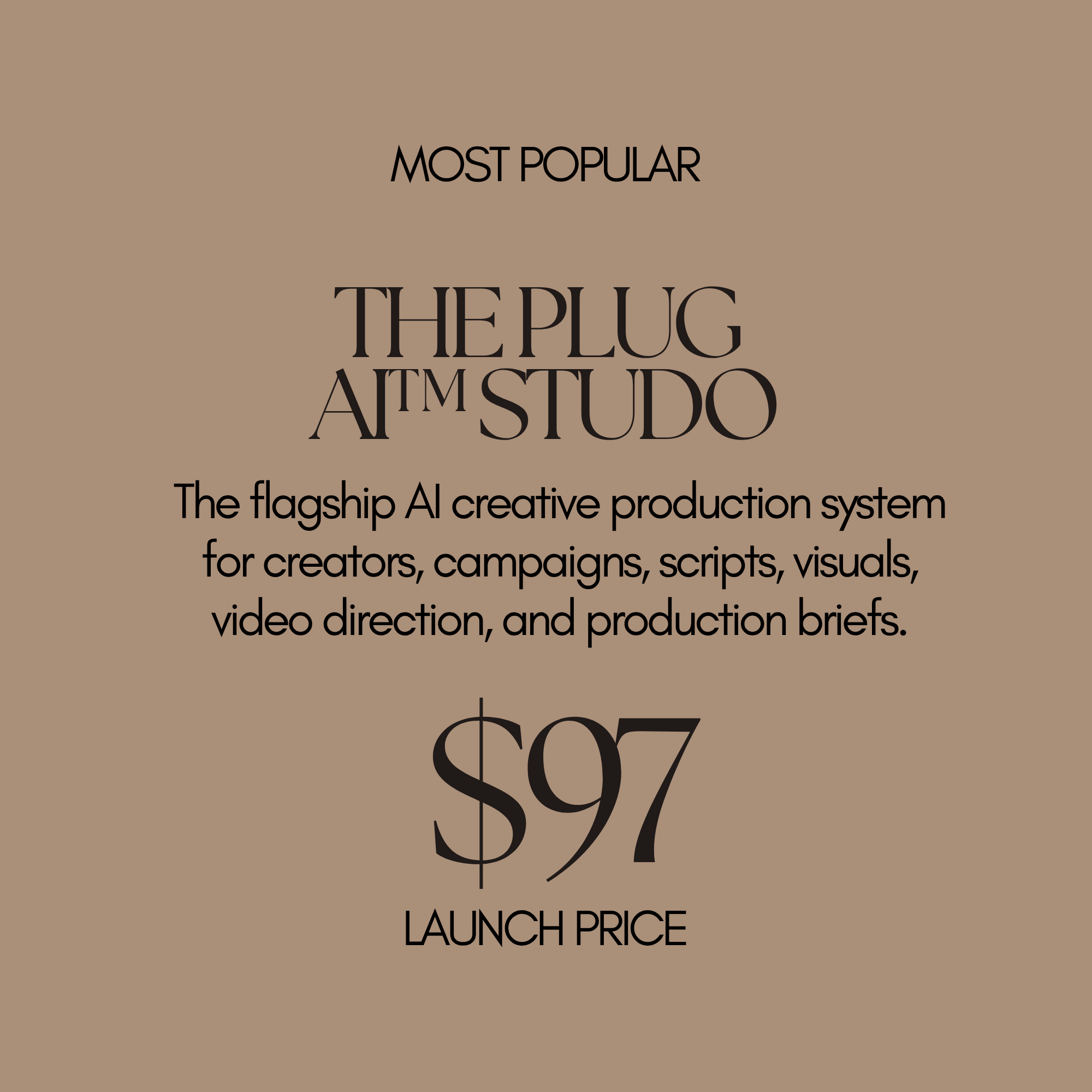 Advertisement for The Plug at Studio, showcasing a launch price of $97.