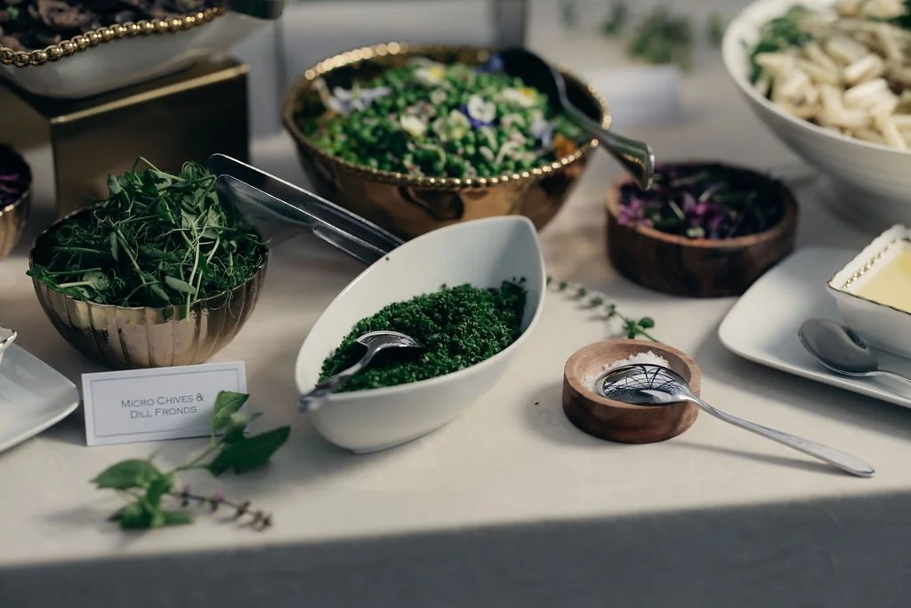 Bowls of fresh salads and greens on the buffet at the Chabad Chestnut Hill gala