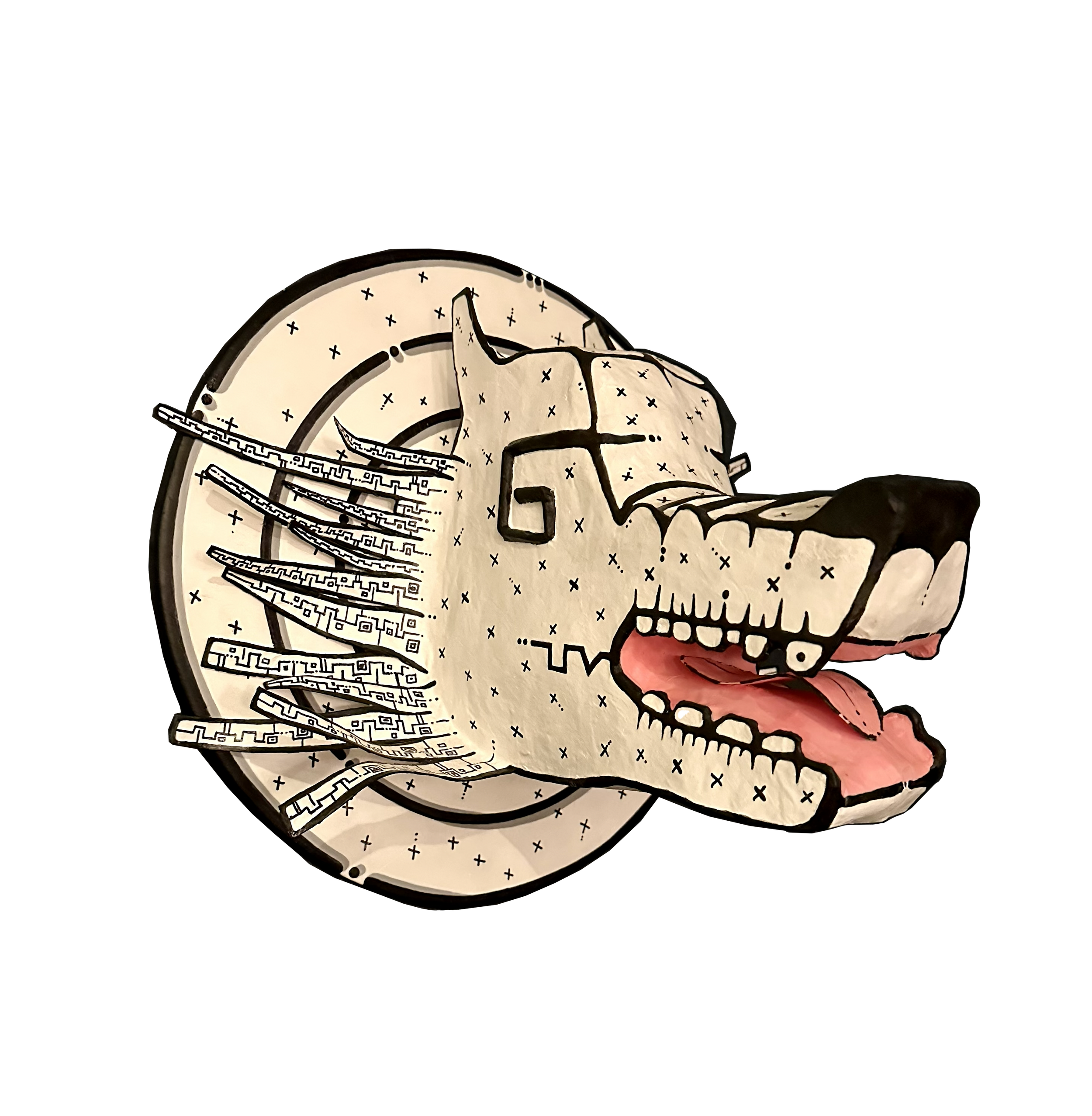 El Coyotes - Painted Papier-mâché head of a desert dog.