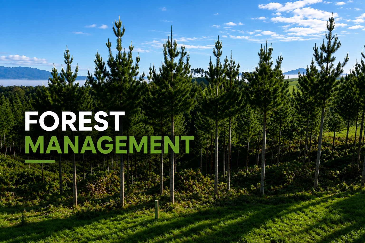 Pruned radiata pine forest showing professional forest management and silviculture in Waikato
