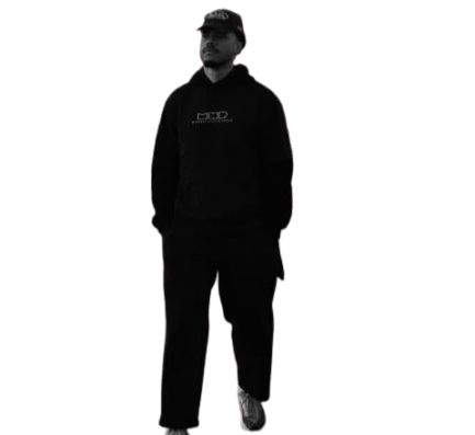 Man in MHP hoodie and sweatpants.