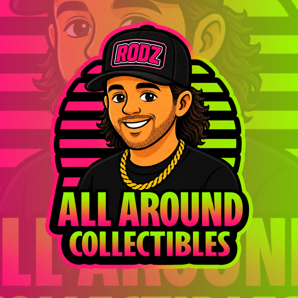 Colorful illustrated brand identity created for All Around Collectibles.