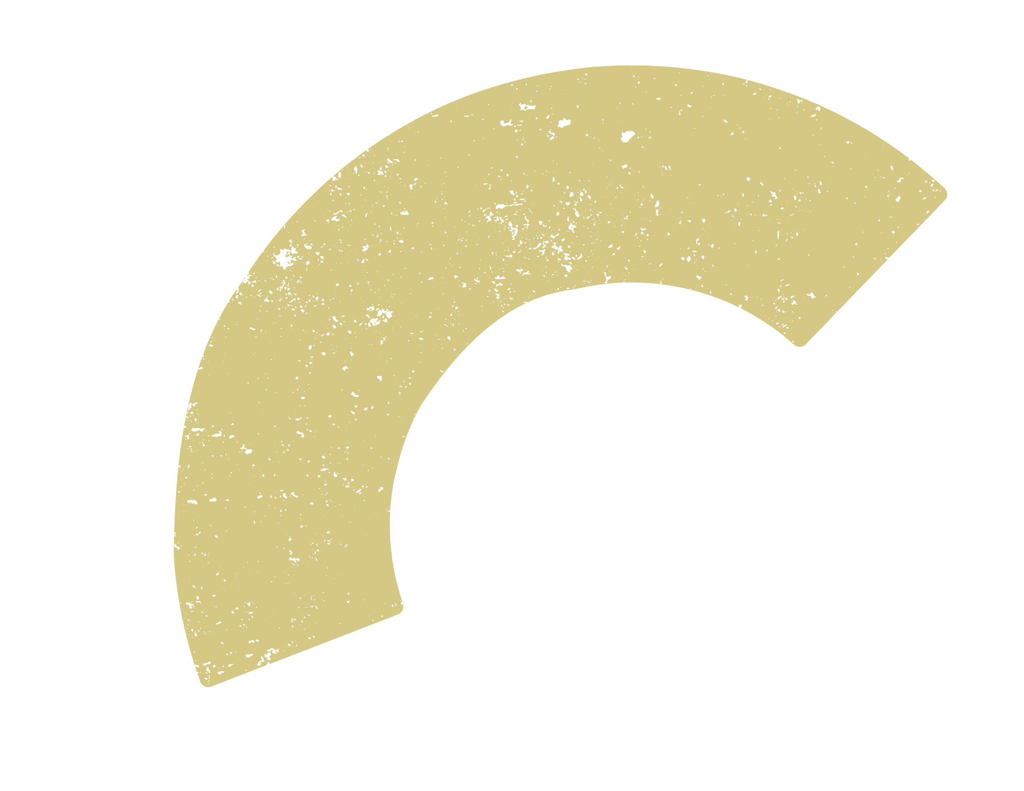 A worn, grunge-style, gold-colored arc on a black background.