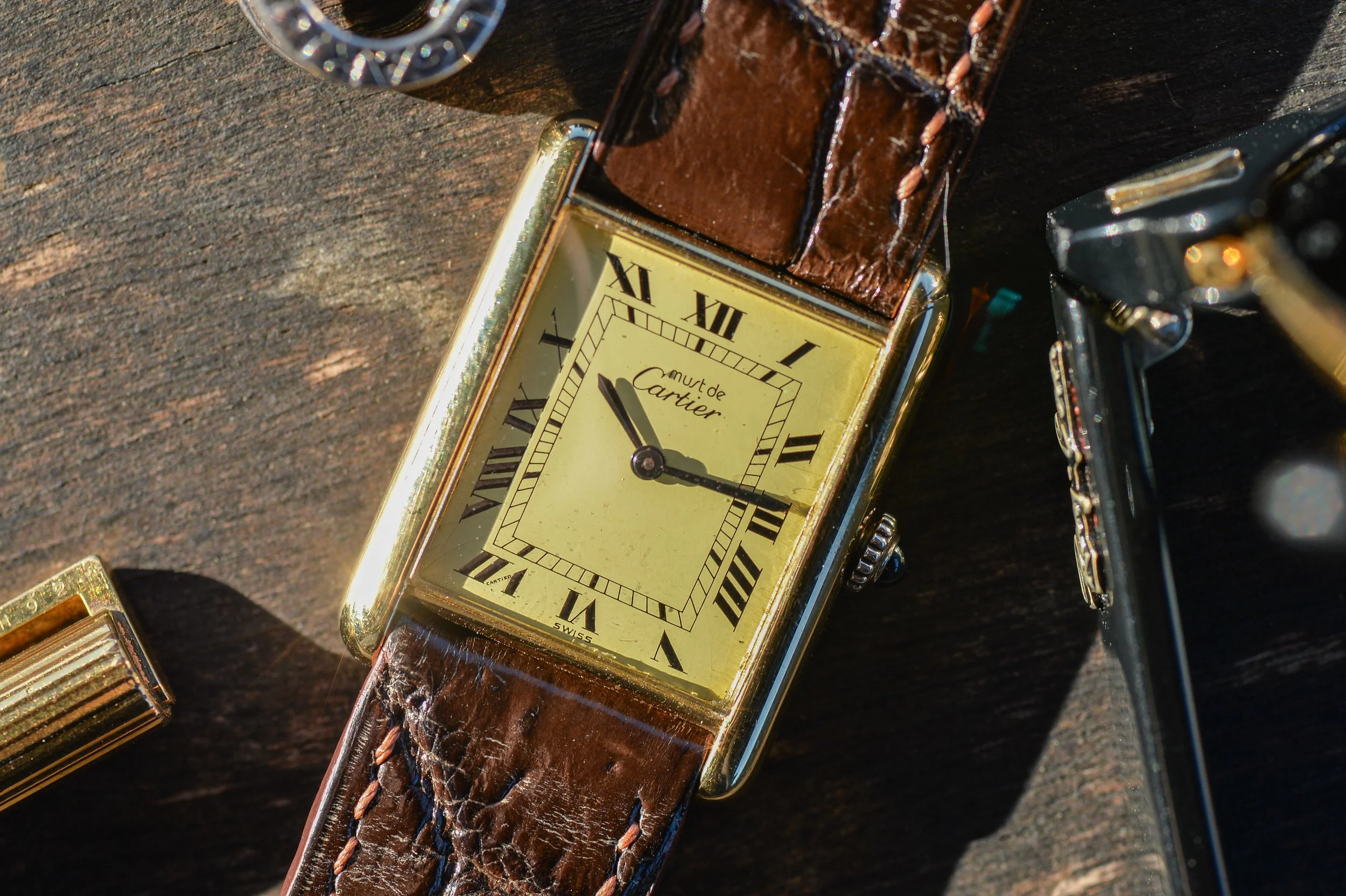 Must De Cartier Tank Vermeil Ivory Dial Manual Winding  LM Size