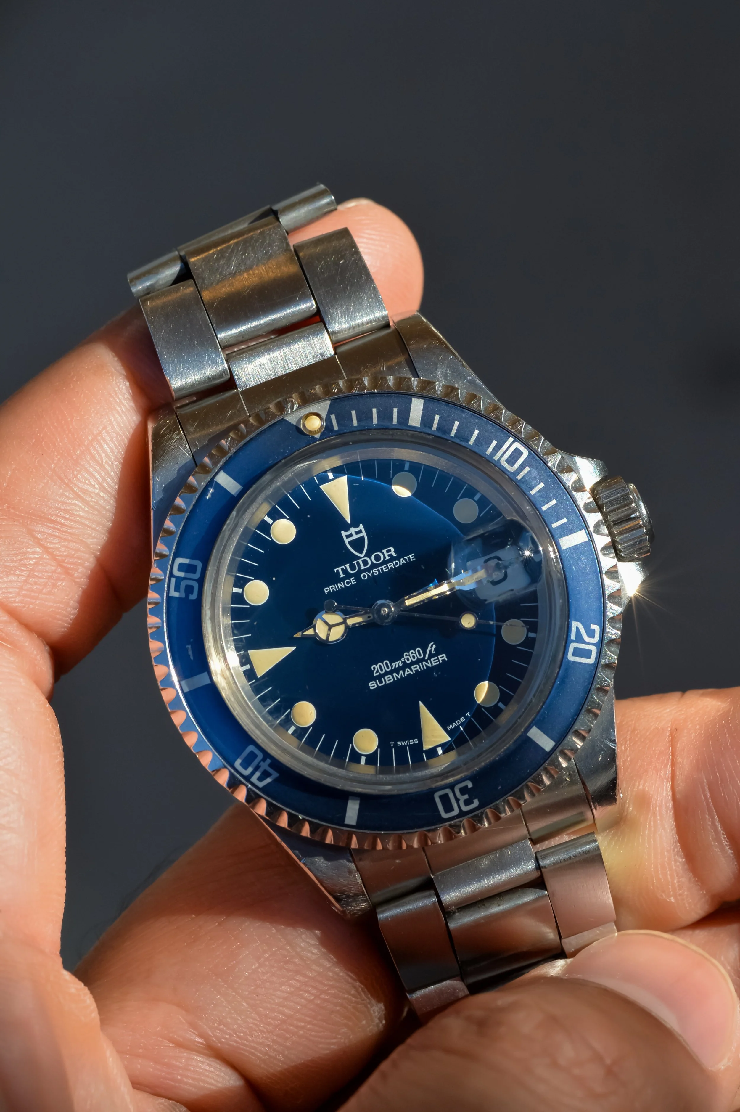 Unpolished VTG Creamy Patina Tudor Price Oysterdate Submariner 1993 Blue Bezel
