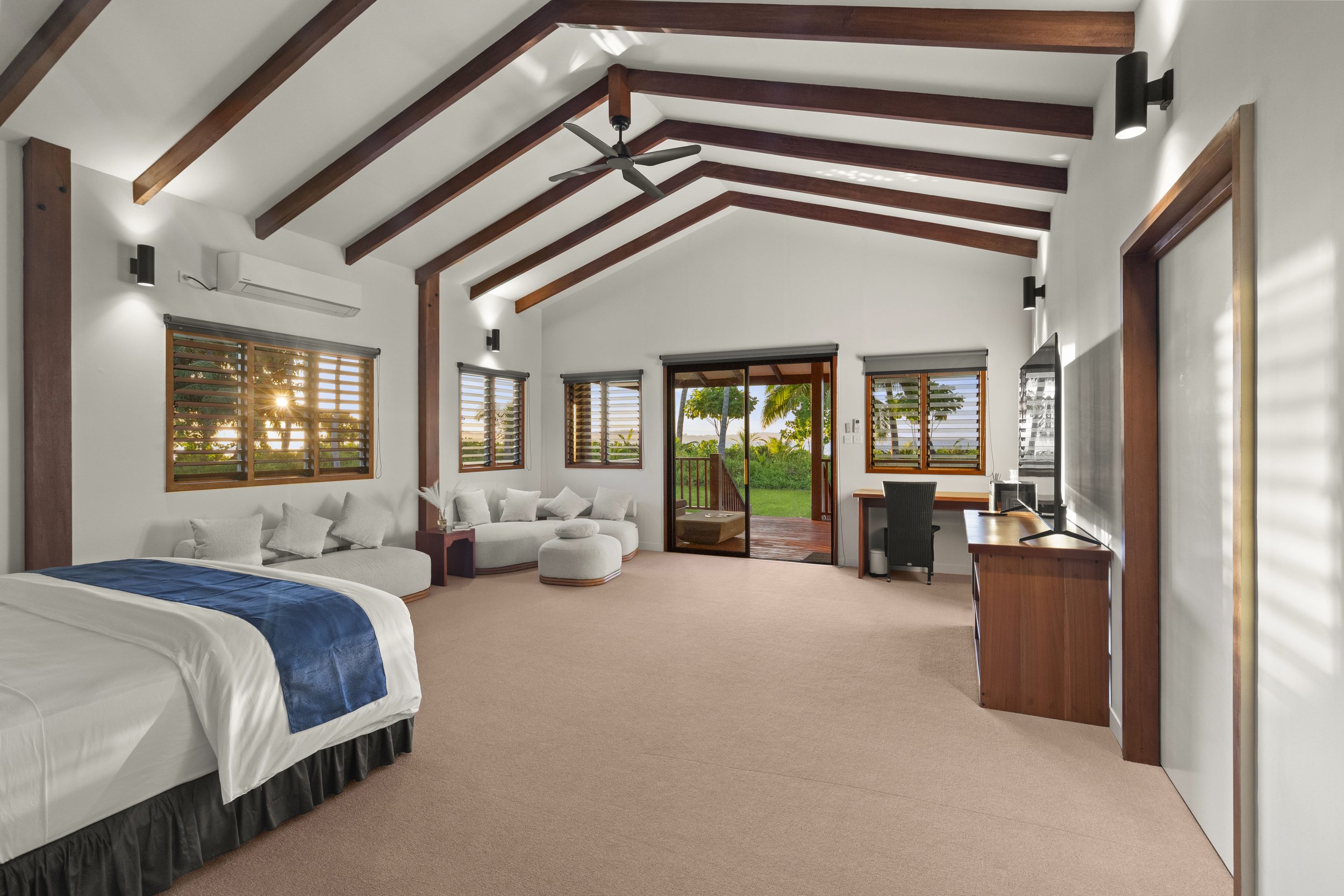 Ocean view suite from the interior with beautiful natural lighting coming through.