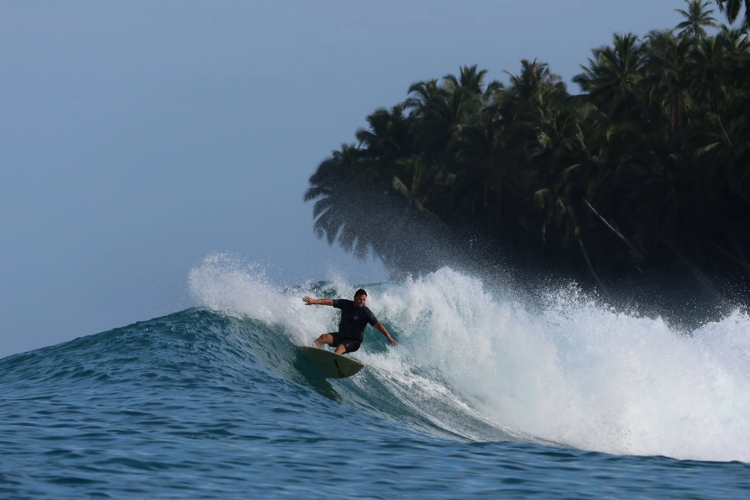 Mike back in the water at Tanah Mympi, reconnecting with surfing in the Mentawais.