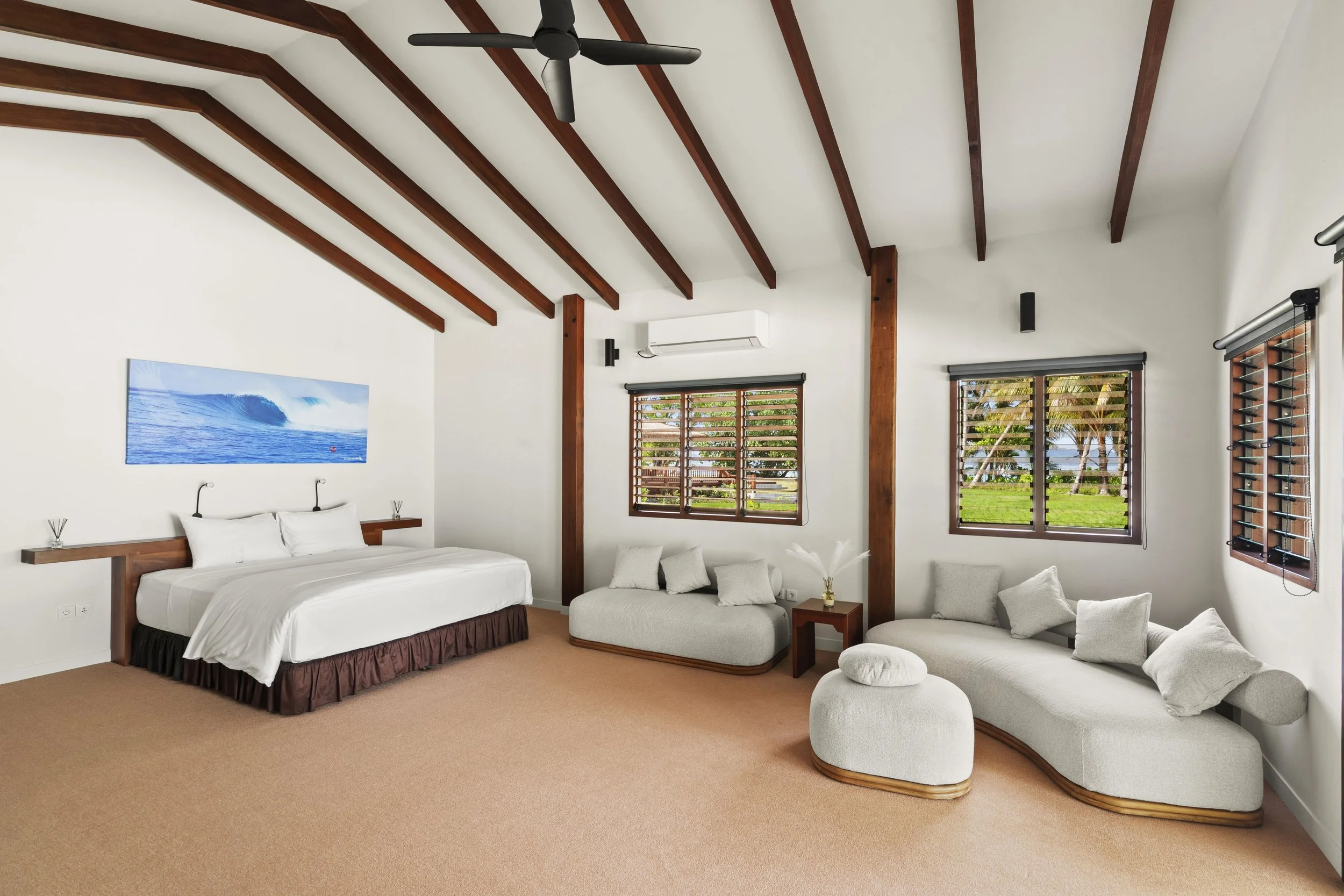 Inside an Ocean View suite at Tanah Mympi, showing the room's furnishings and layout.