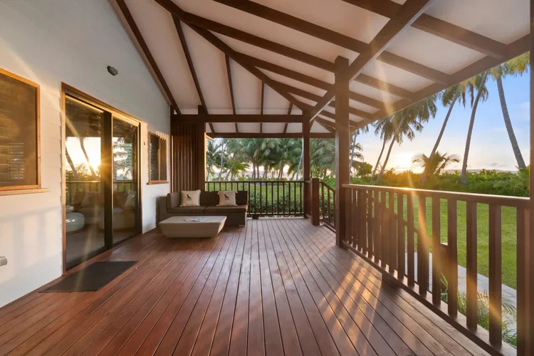 Ocean View Suite veranda at sunset, Tanah Mympi