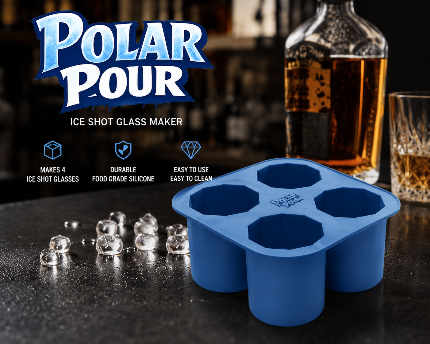 Polar Pour 4-Cavity Shot Glass Ice Mold