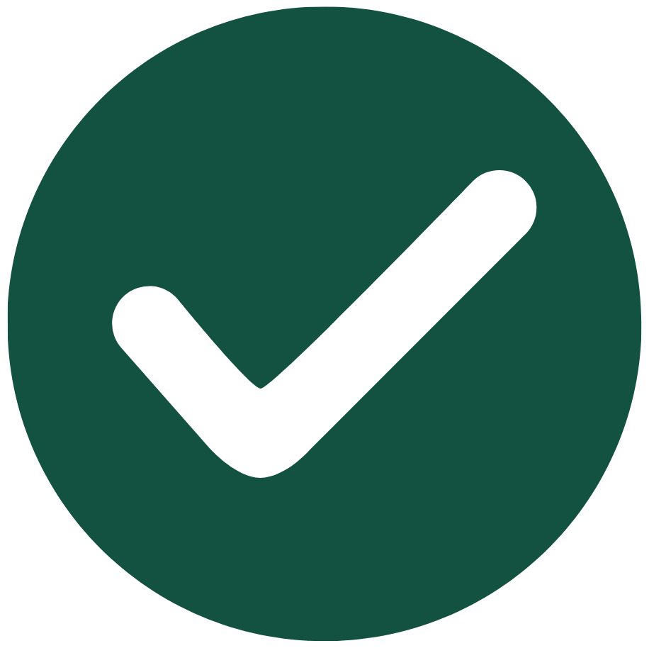 Green circular icon with a black checkmark in the center.