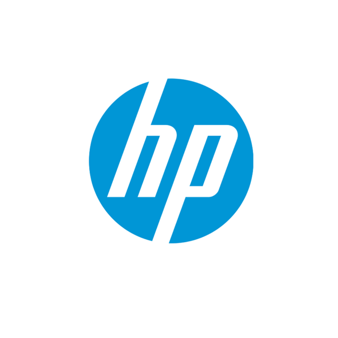 HP logo with a blue circle and white text.
