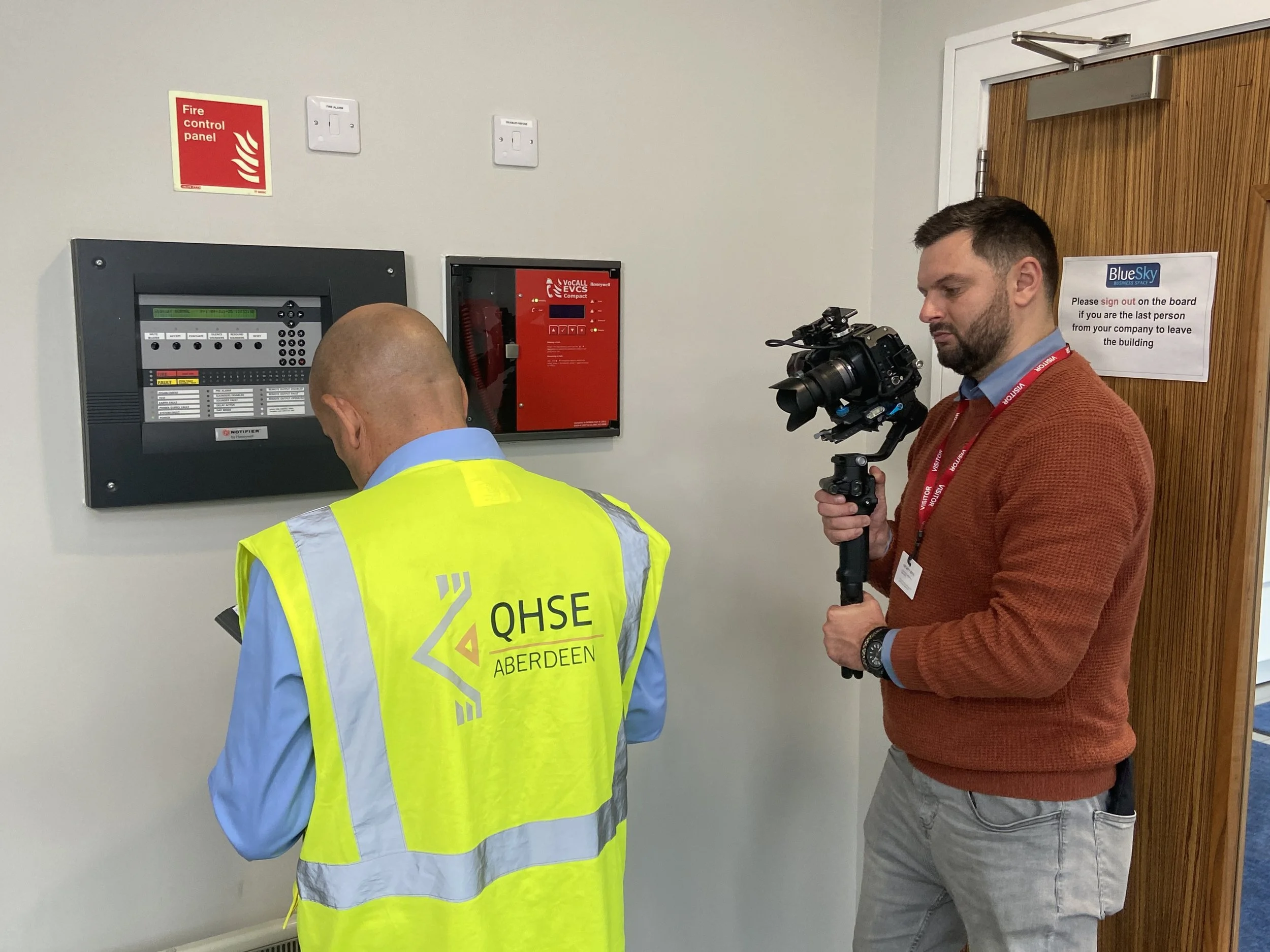 Faustas filming the QHSE Aberdeen brand video on location.