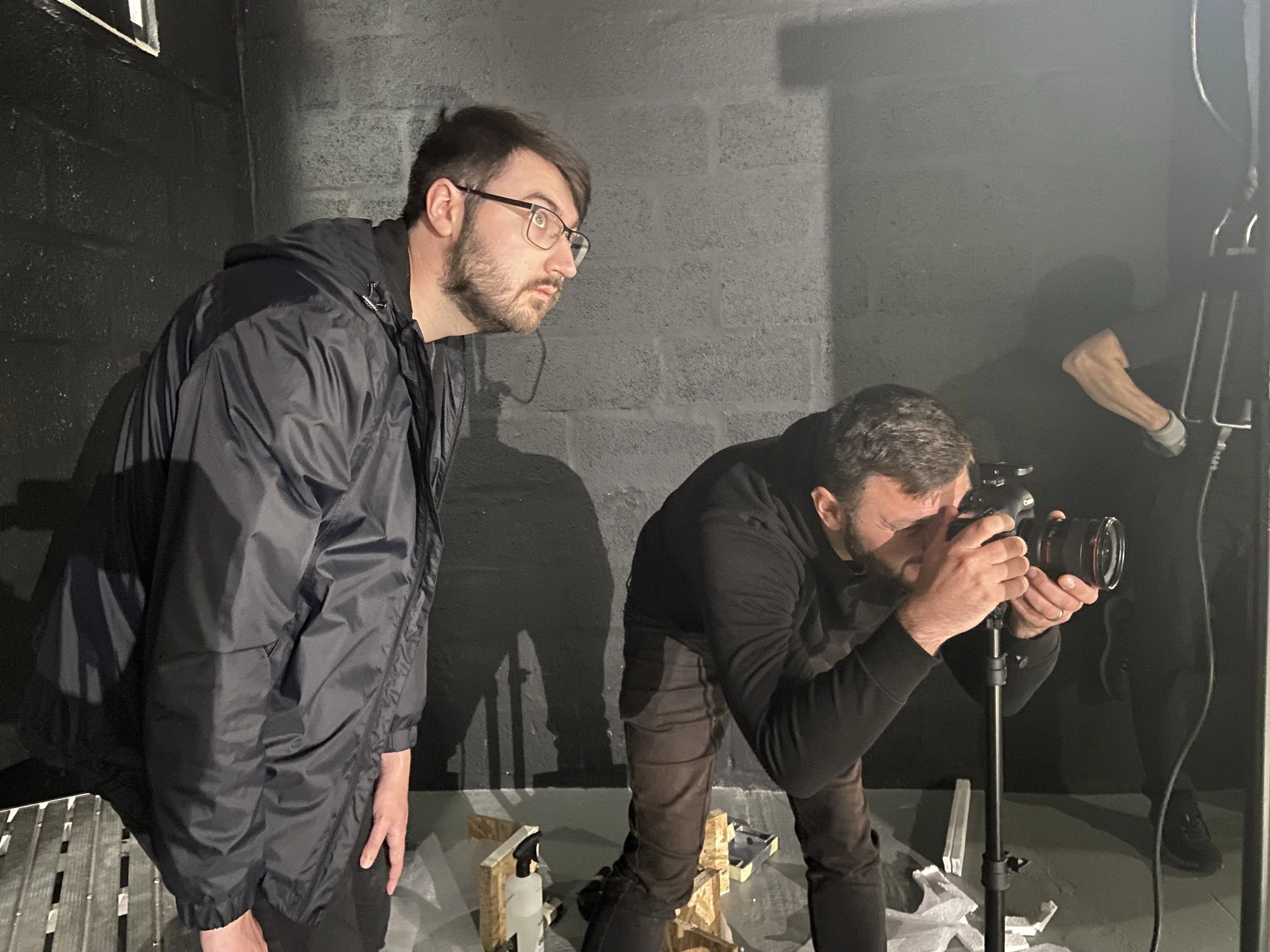 Farsight crew members filming the Site Store modular container on location.