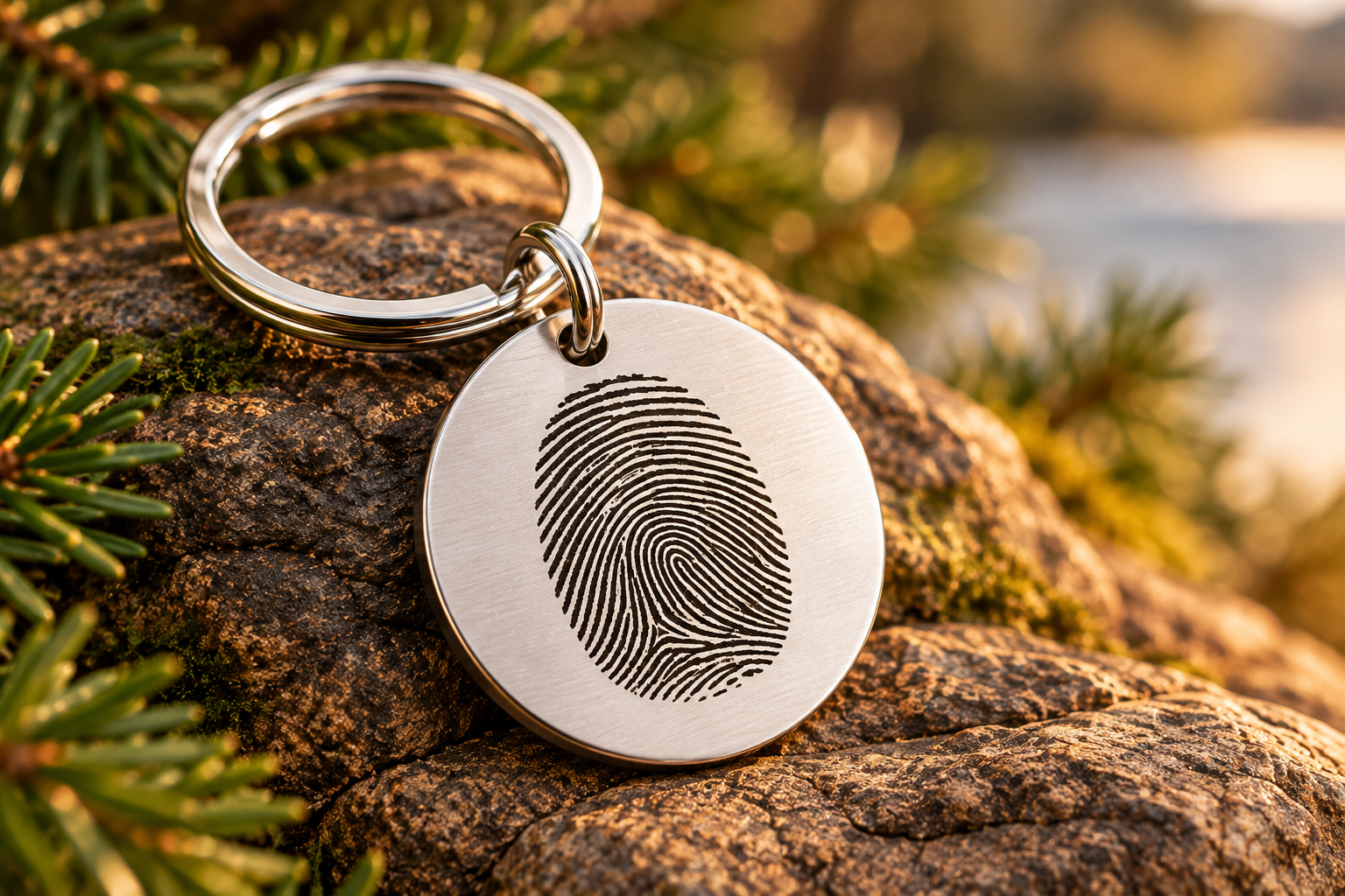 Engraved Fingerprint Keychain in Nature.png