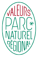 Logo ovale avec le texte 'valeurs parc naturel régional' en vert et rouge.