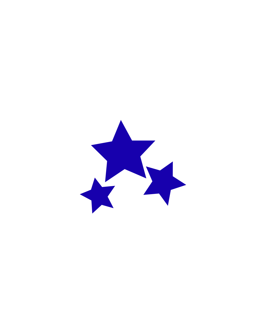 Three blue stars of different sizes on a white background.