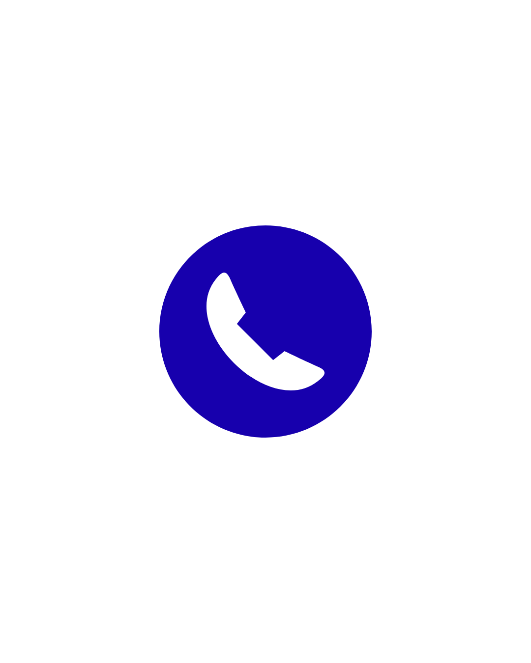 Blue phone receiver icon on white background