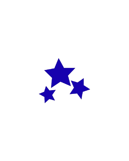 Three blue stars of varying sizes arranged in a cluster on a plain background.