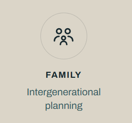 Illustration of a family icon with the word 'FAMILY' and the phrase 'Intergenerational planning' beneath it.