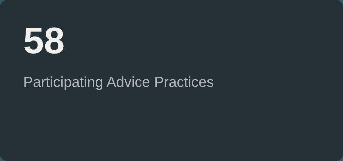 Slide number 58 titled 'Participating Advice Practices' with a dark background.