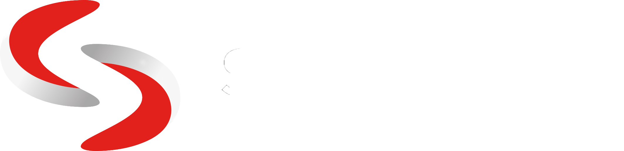 En del av en logo med en röd och grå vågformad design och färgade streck i grönt, gult och rött.