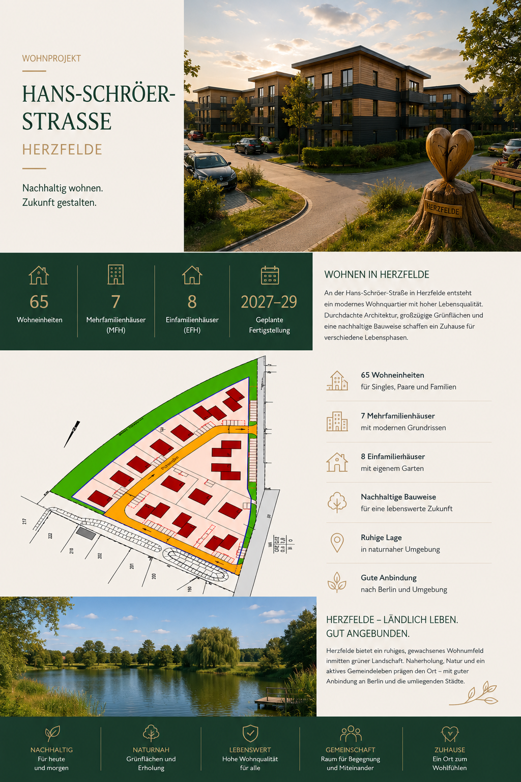 Wohnprojekt Hans-Schröer-Straße in Herzfelde mit Lageplan, Visualisierung und Informationen zur Lage und Nahversorgung