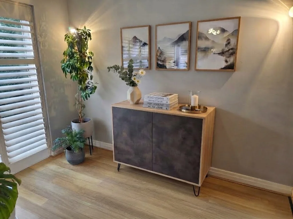 Bespoke Sideboard — Natural Hickory & Cleaf Penlope Maya Bronze. Dimensions:(W)100cm (D) 52cm (H)90cm