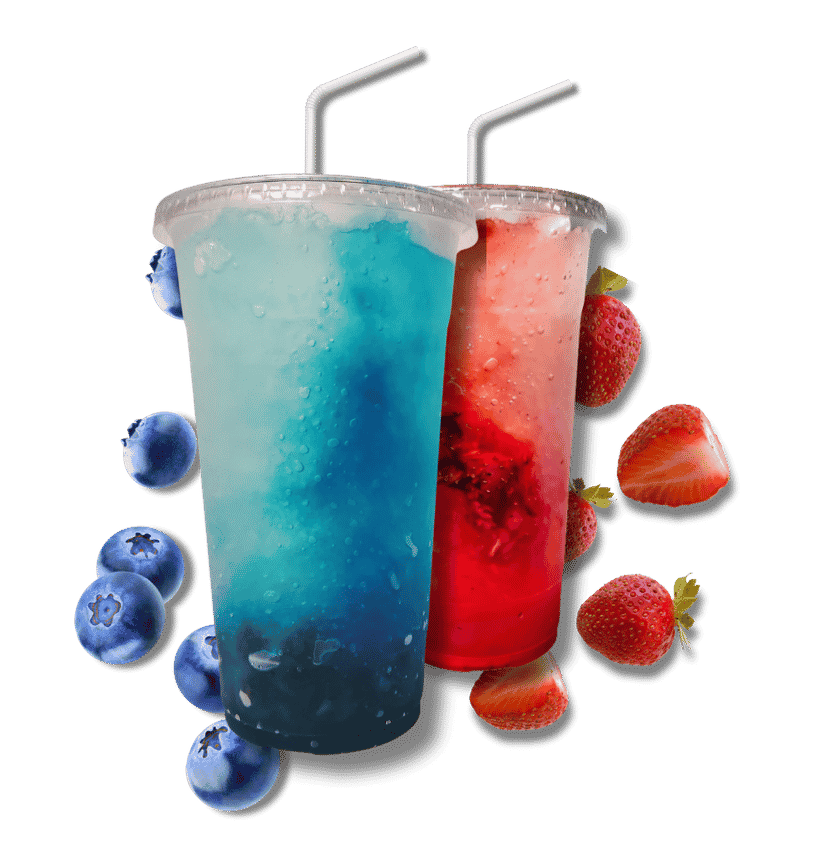 Two colorful, ice-cold fruit refreshers served fresh at our San Benito walk-up stand.