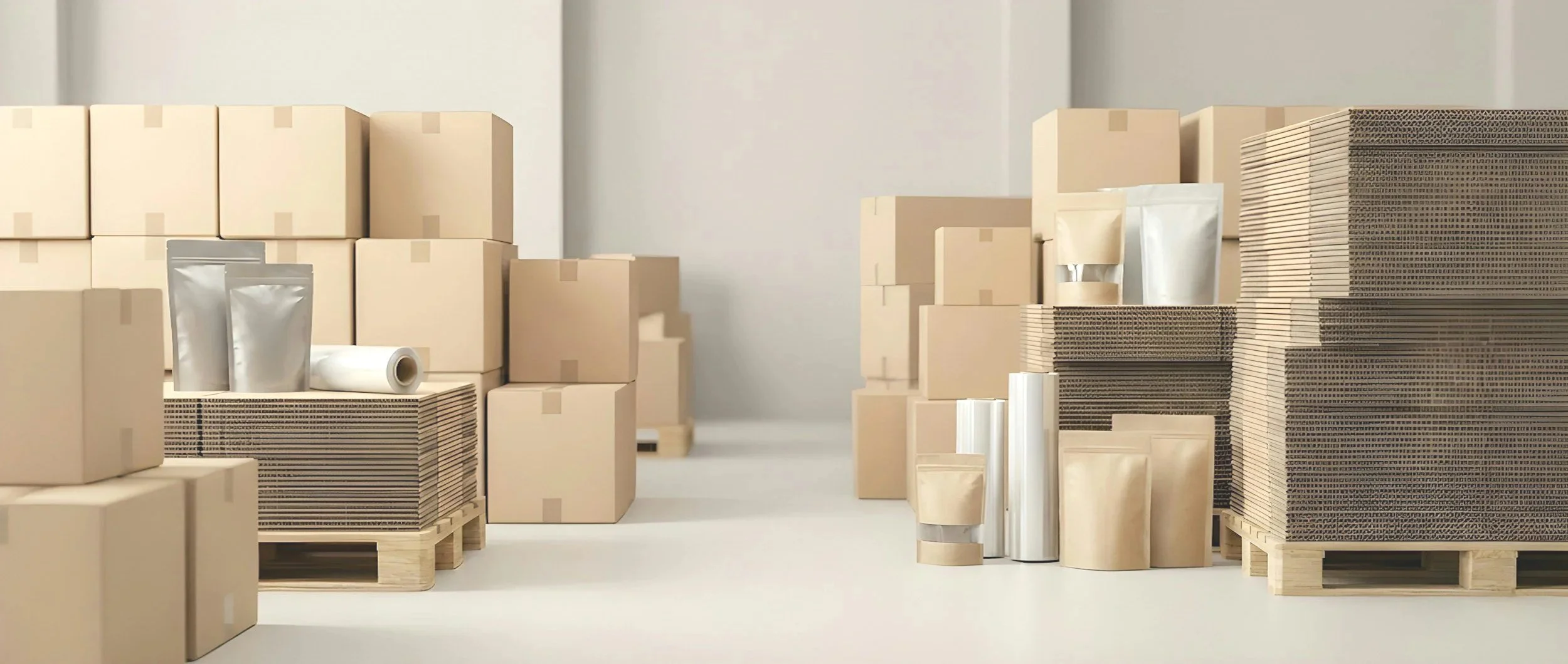 Stacks of various packages neatly organized and ready to ship.