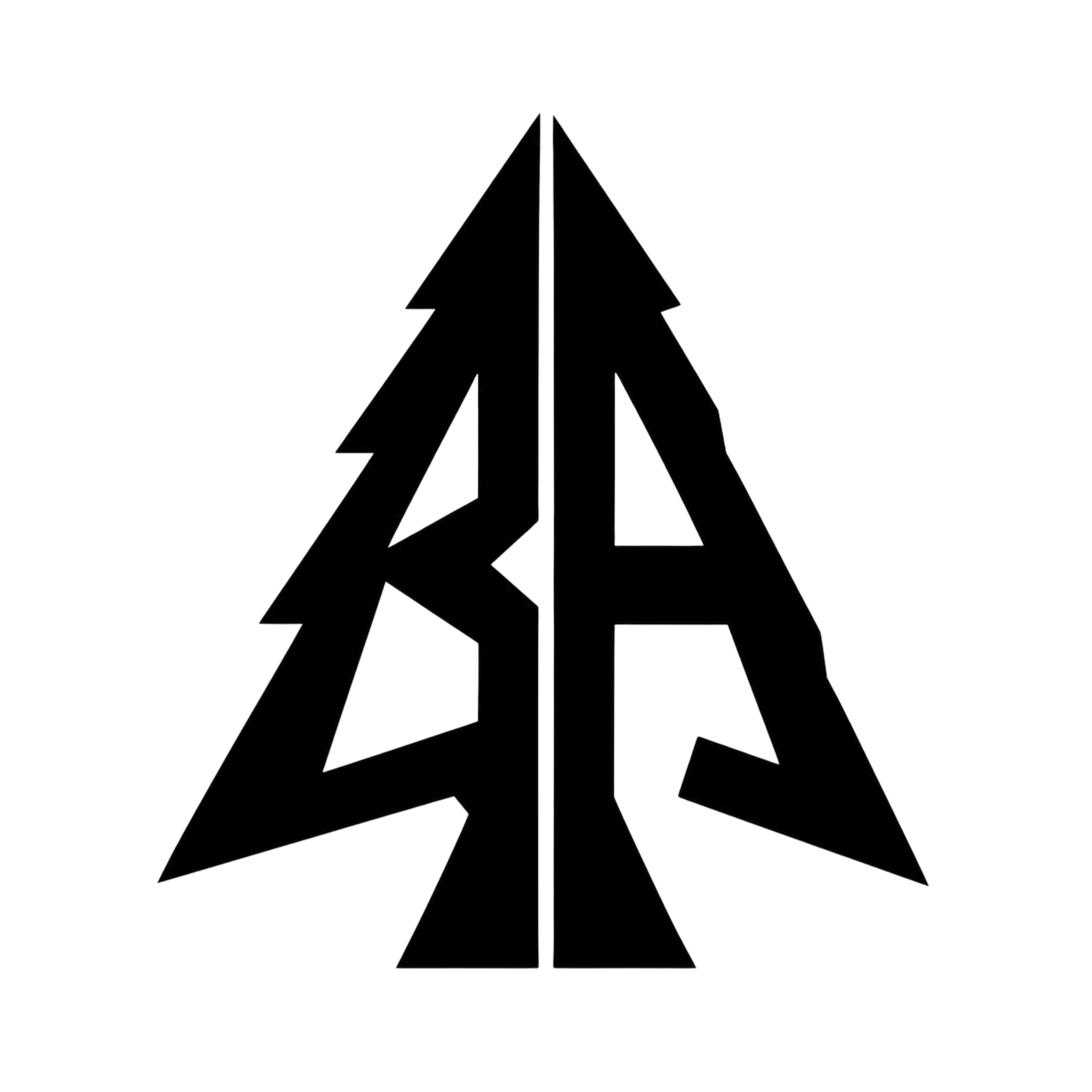 Outline drawing of three pine trees, with the central tree being the tallest, in black on a white background.