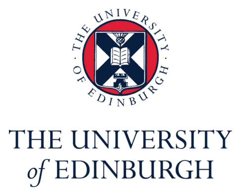 Logo of The University of Edinburgh featuring a shield with open book, compass, and key, surrounded by the university's name.