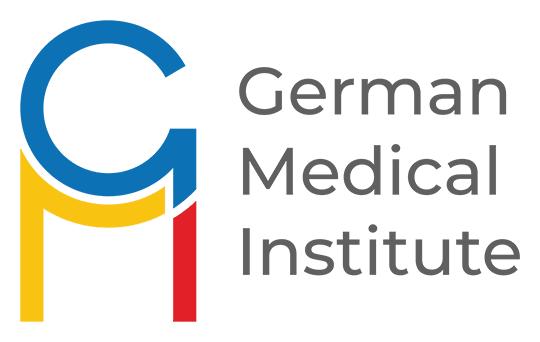 Logo of the German Medical Institute with a stylized 'G' and 'M' in blue, yellow, and red.