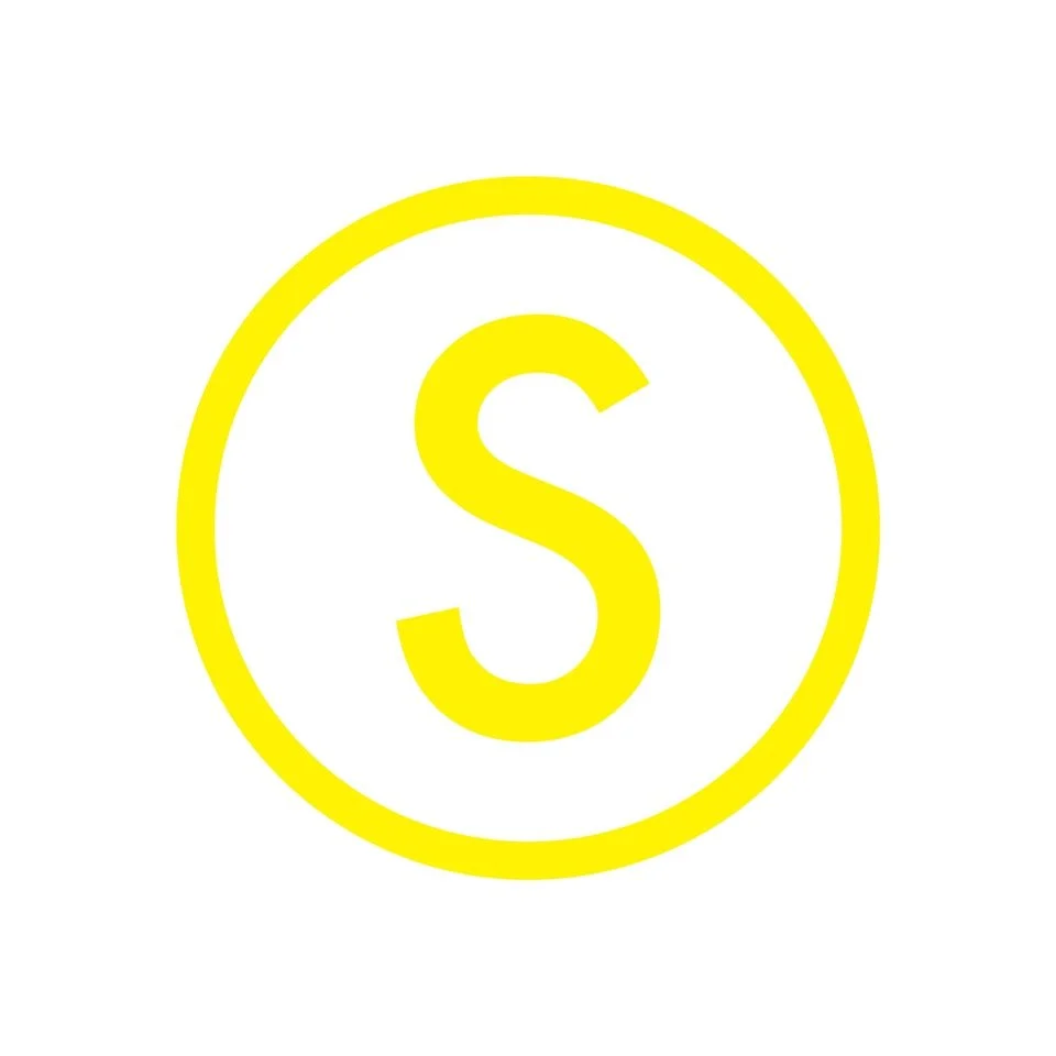 Yellow circle with the letter 'S' inside on a white background.