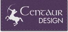 Logo with a stylized white centaur silhouette on a purple background and the text 'Centaur Design' beside it.