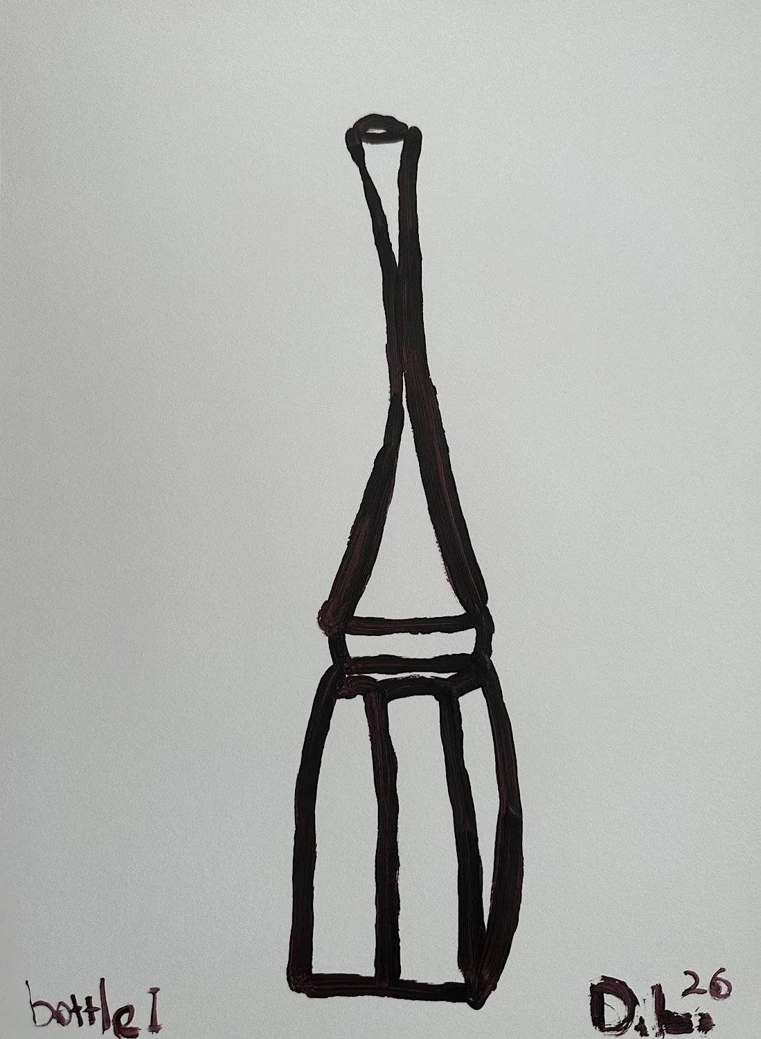 Bottles I, 2026. Acrylic on paper. 40 x 30 cm
