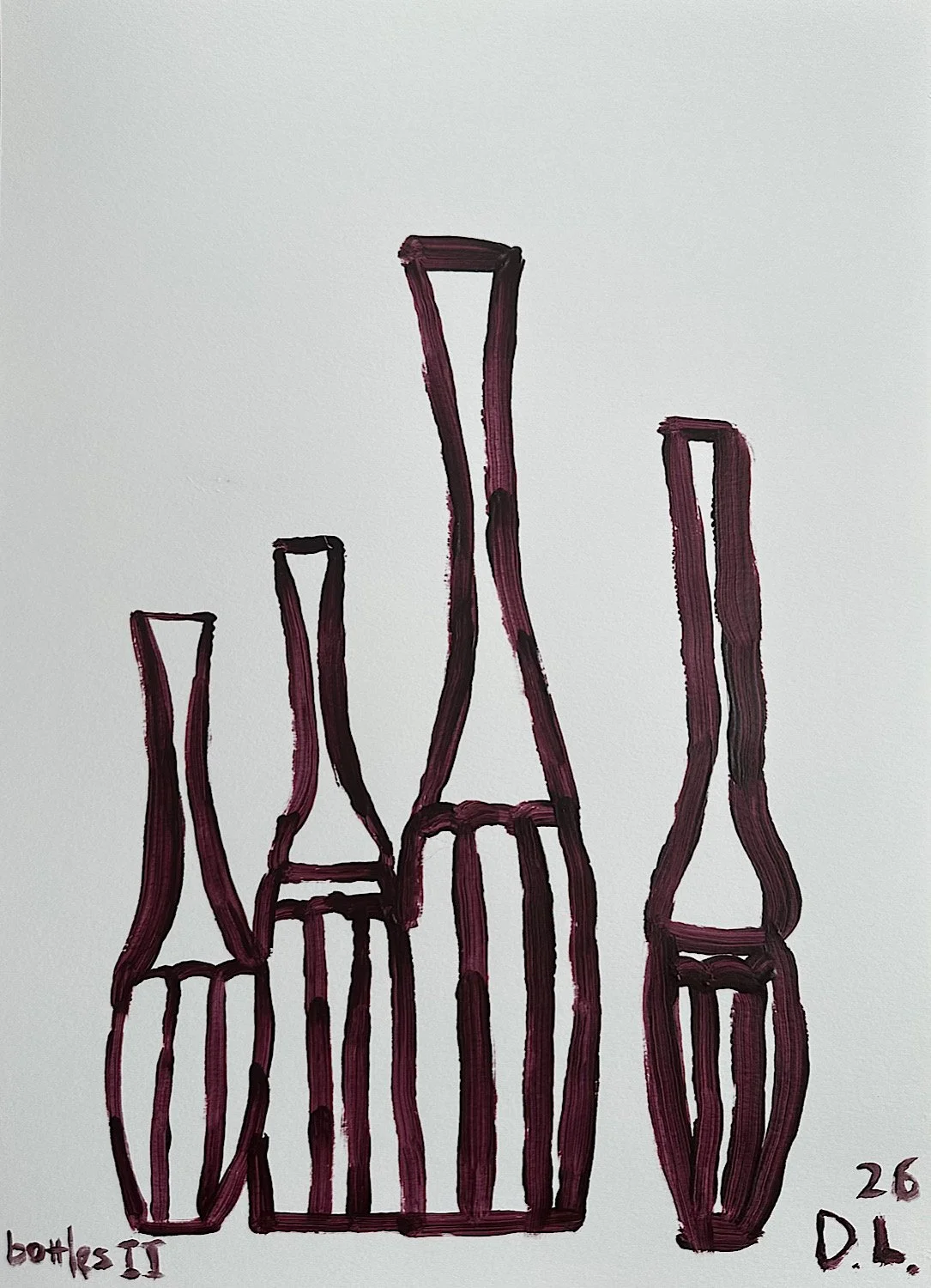 Bottles II, 2026. Acrylic on paper. 41 x 30 cm