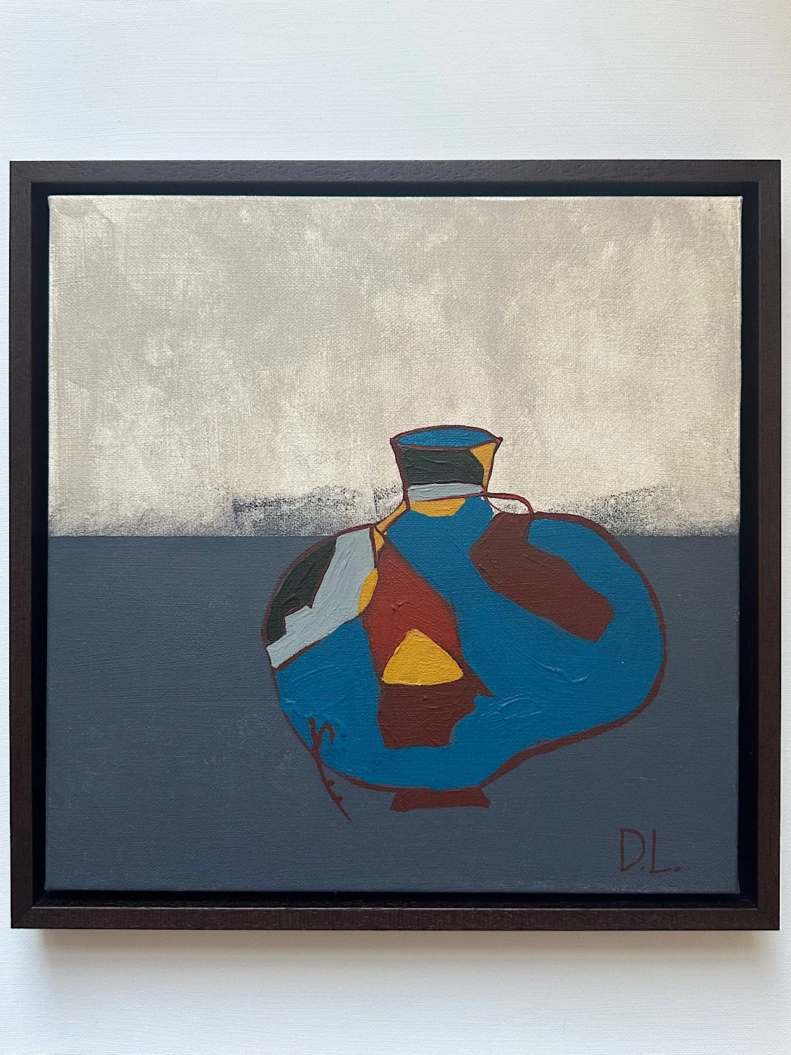 Vessel I, 2026. Acrylic on canvas with custom wood floating frame. 33.5 x 33.5 x 3 cm
