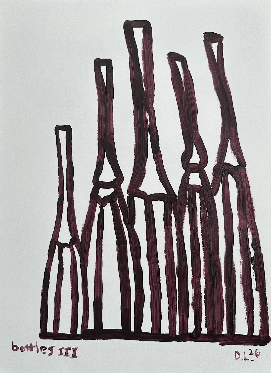 Bottles III, 2026. Acrylic on paper. 41 x 30 cm