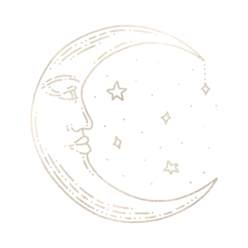 A line drawing of a crescent moon
