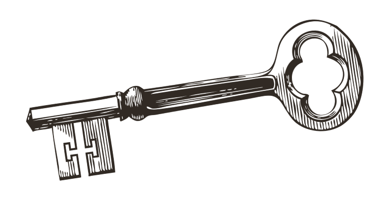 Vintage engraved skeleton key illustration representing the four Keycodes of the Venus Rose Codes