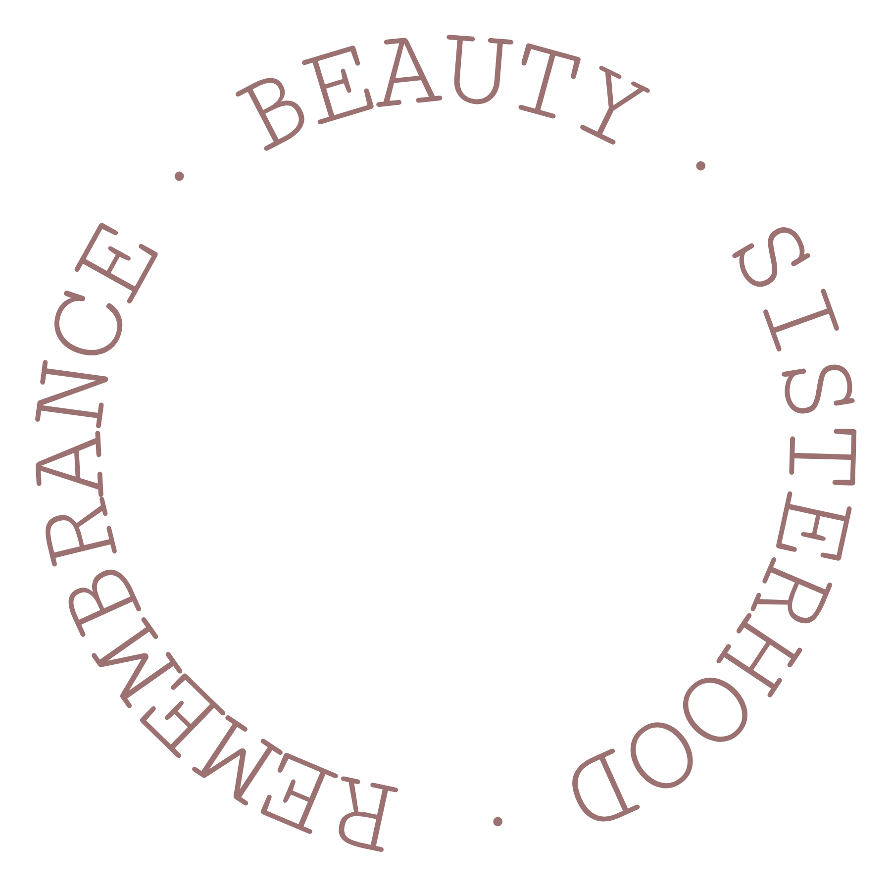 Circular text saying "Reclaim Your Beauty" in a pinkish-purple font on a black background.