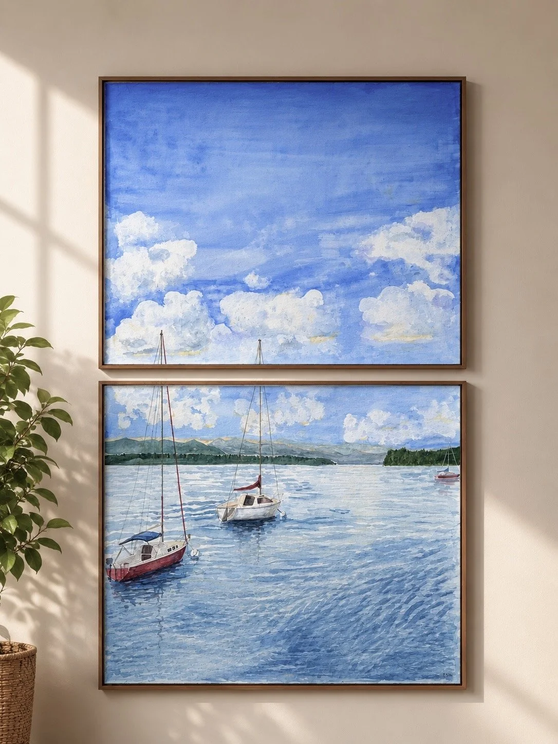 We all have that place — the one that makes the noise of life quiet down for a minute.

This jumbo diptych watercolor (30 inches x 44 inches) is of Lake George, one of my best friends 'special place'. A place rich w family traditions, summer mems, (s