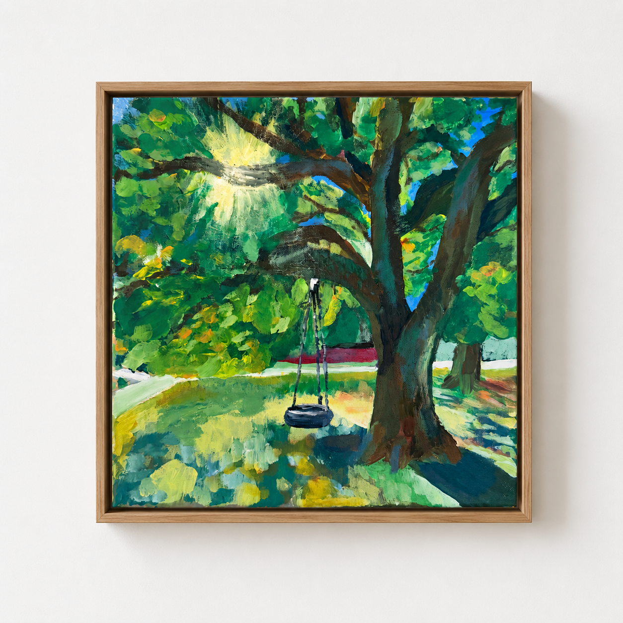 Noticed the sun shining through the trees the other day while at the neighborhood playground with Luke; I keep telling people that a side benefit of getting back into painting is that I’m noticing the world around me more. Here’s to more slowing down