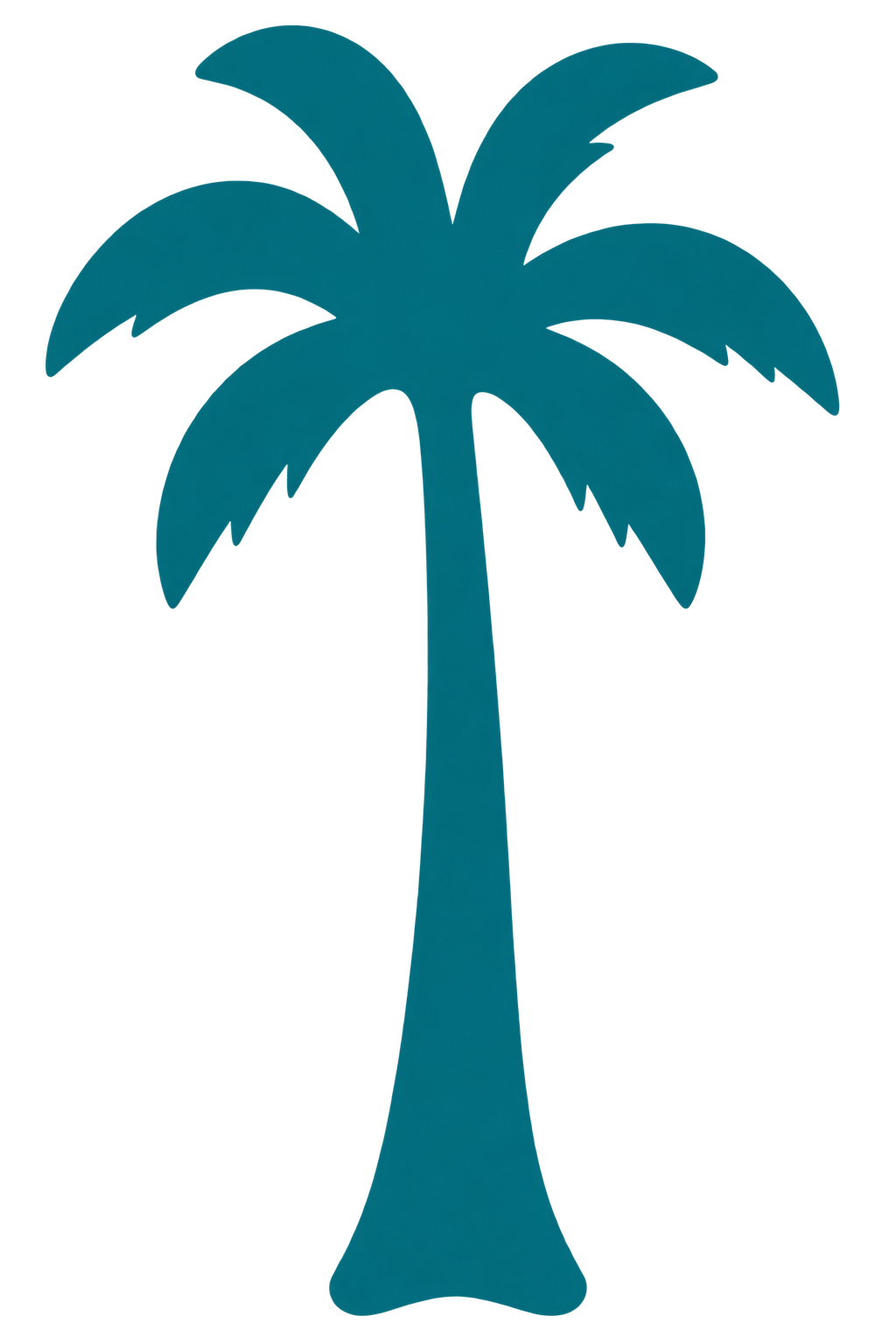 Dark teal palm tree silhouette on a turquoise background