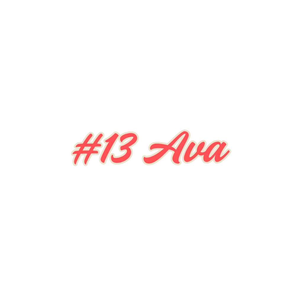 Logo for #13 Ava with a black background and red and white stylized text.